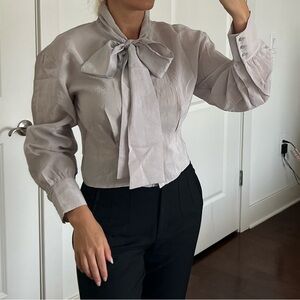 Brand New Zara Light Gray Blouse with Bow Detail